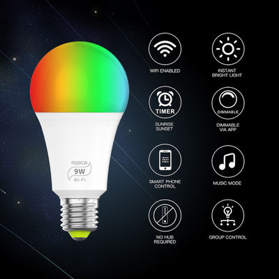 La memoria telecomandata della lampadina 5w 10w 15w RGB di E26 Smart Wifi LED funziona luci principali a comando vocale
